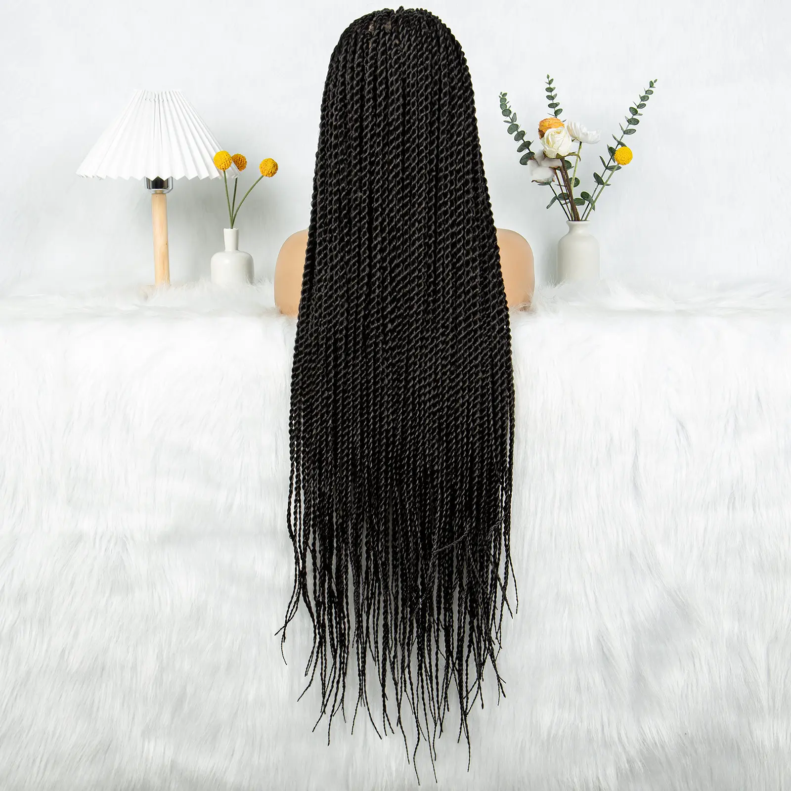 KIMA 38 inch Twist Braided Wigs Transparent Double Full Lace Wigs Synthetic Mirco Twisted Braids Wigs With Baby Hair