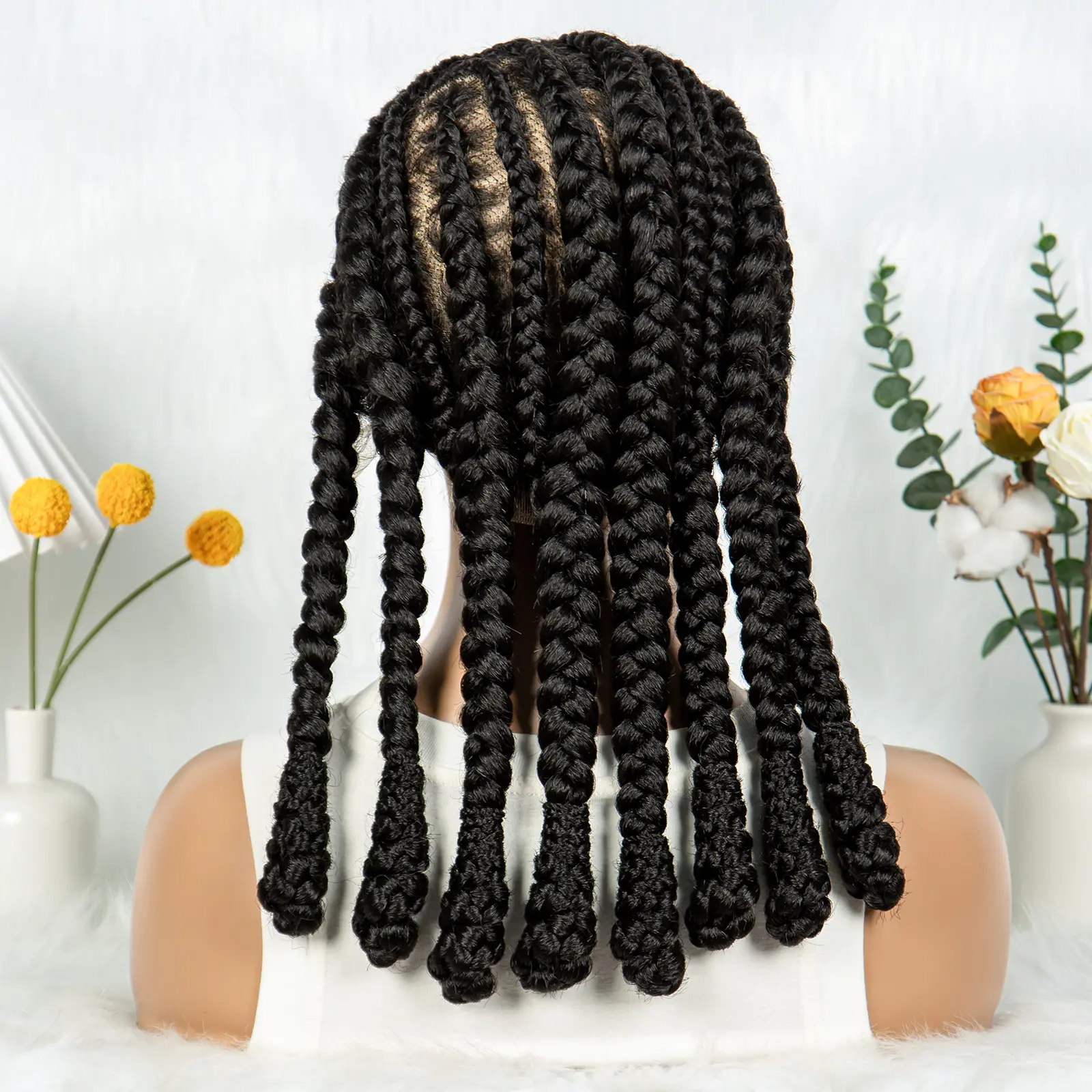 Kima Full Lace Cornrow Braided Wigs Synthetic Stitch Braids with Bantu Knots