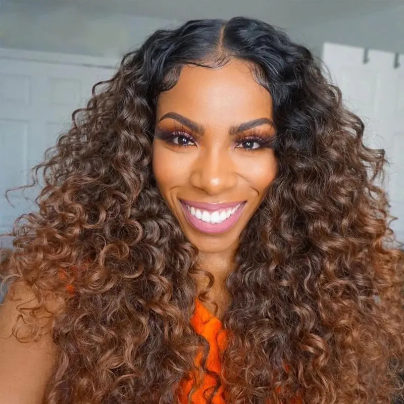 26 inch 180Density Soft Long Ombre Blonde kinky Curly Lace Front Wig For Women With BabyHair Preplucked Natural Hairline