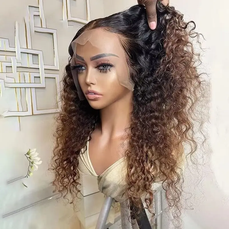26 inch 180Density Soft Long Ombre Blonde kinky Curly Lace Front Wig For Women With BabyHair Preplucked Natural Hairline