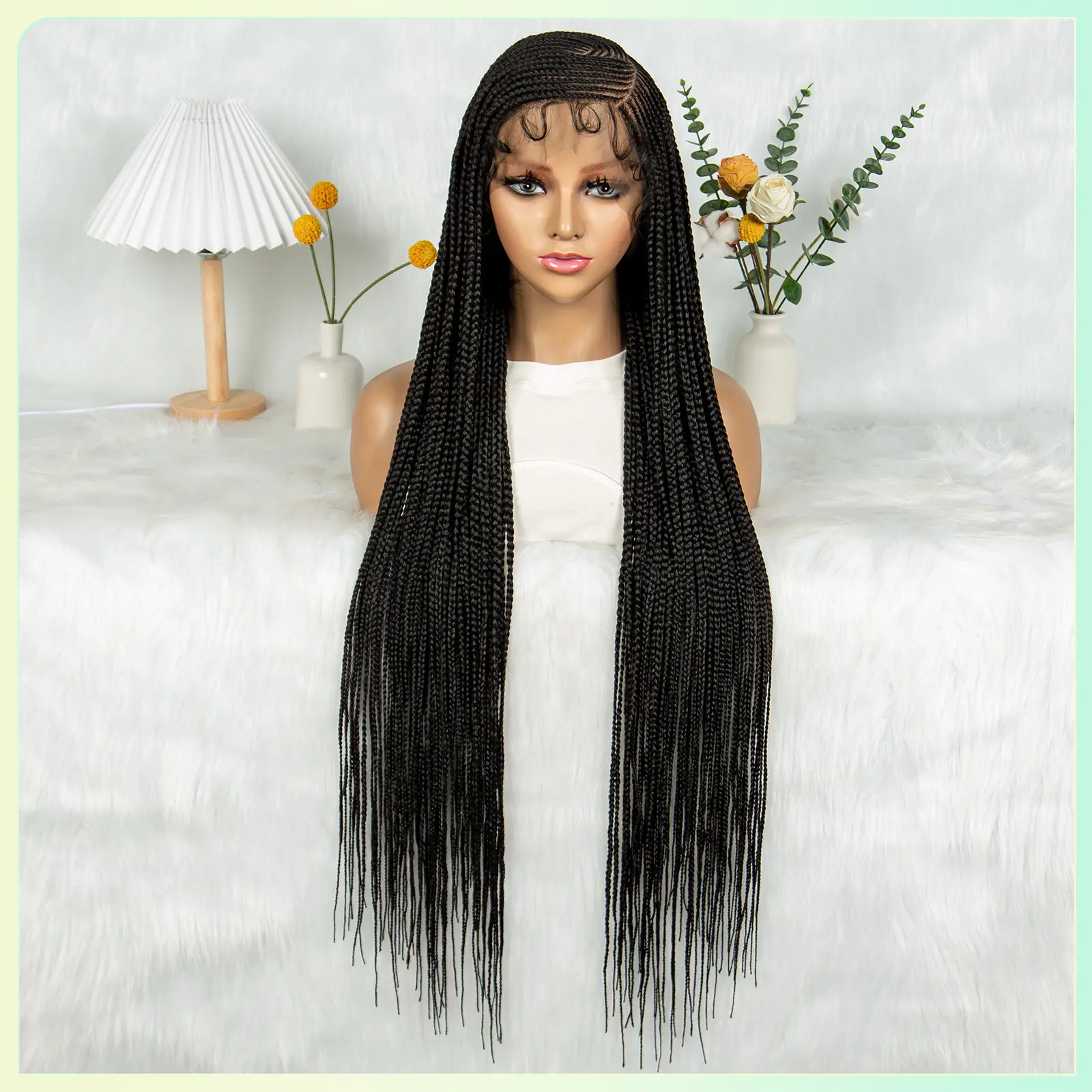 Synthetic Braided Wigs HD Transparent Full Lace Cornrow Knotless Box Braids Hair Goddess Braided Wig for Black Women