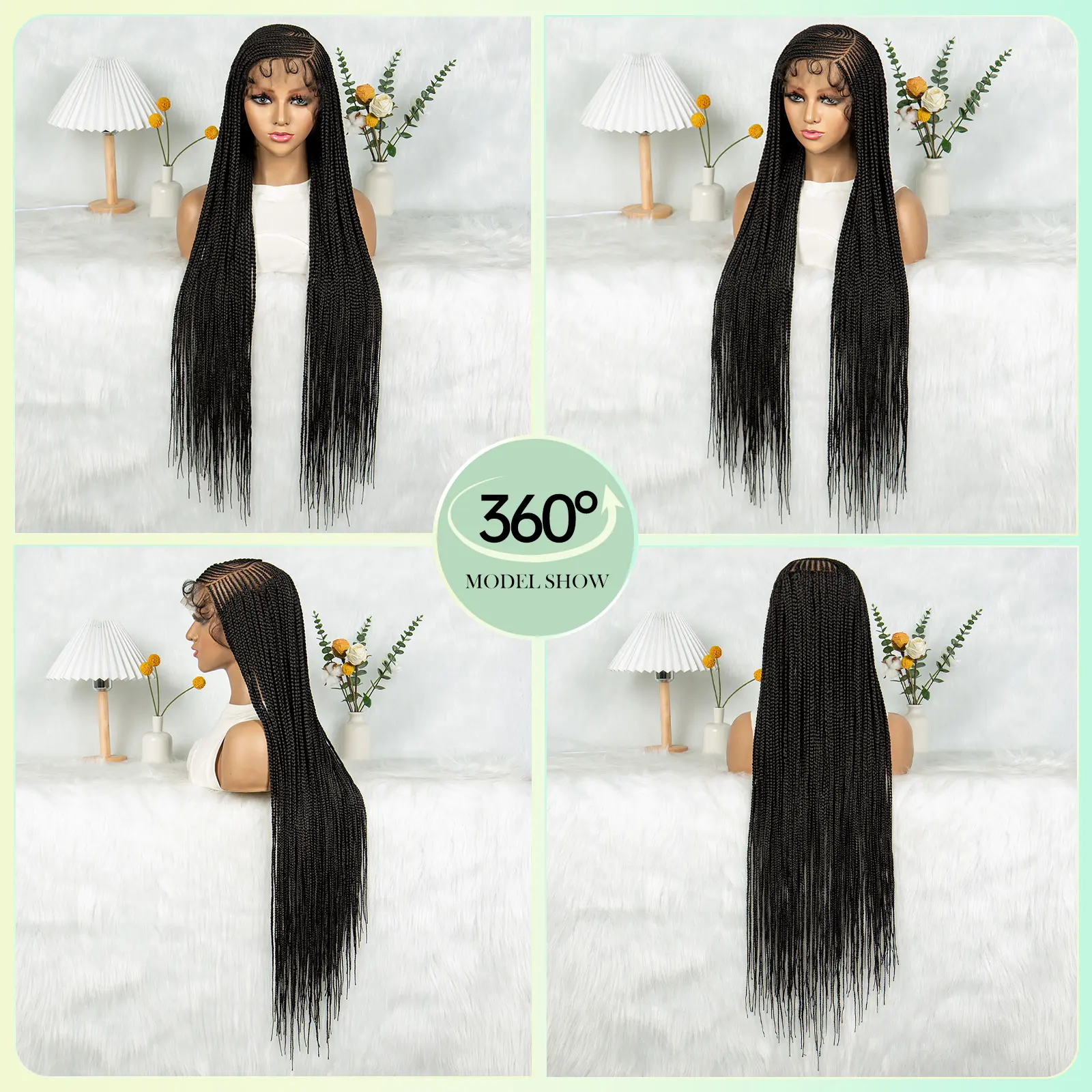 Synthetic Braided Wigs HD Transparent Full Lace Cornrow Knotless Box Braids Hair Goddess Braided Wig for Black Women