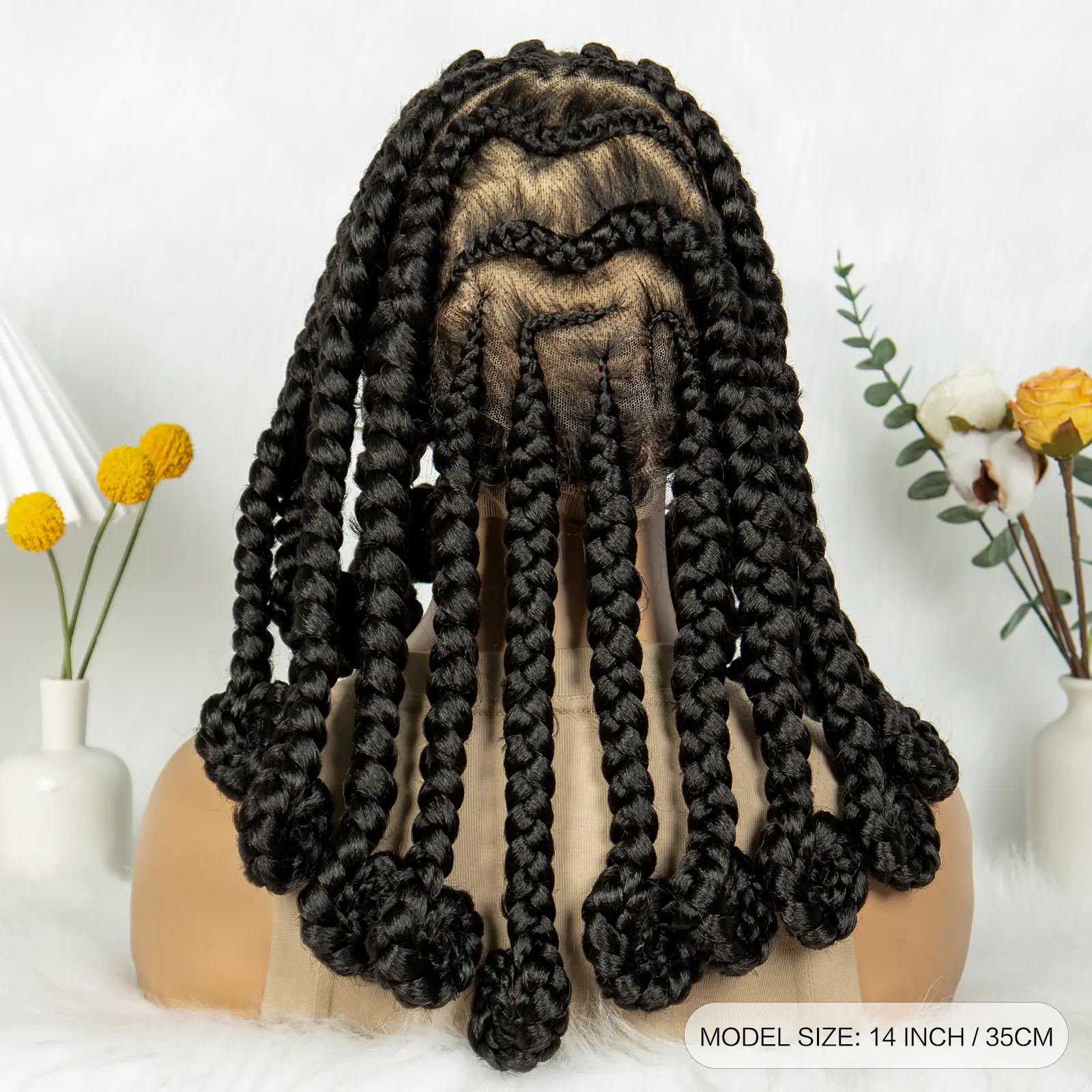 Handmade Bantu Braided Wigs Synthetic Full Lace Braided Lace Wig with Baby Hair Knotless Braids Wig Lace Frontal Braids Wigs
