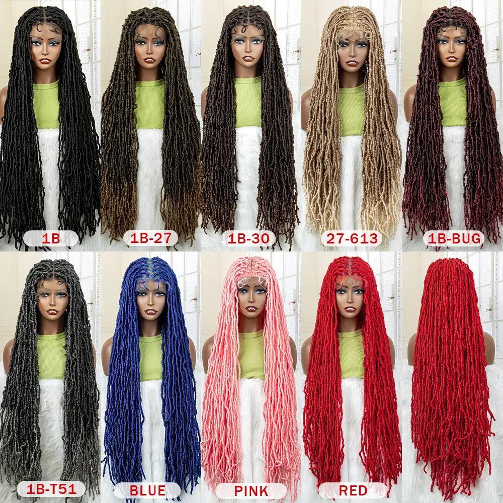 Super Long 36 Inches Synthetic Full Lace Dreadlock Box Braided Wigs for Afro Black Women Black Knotless Braiding Wigs