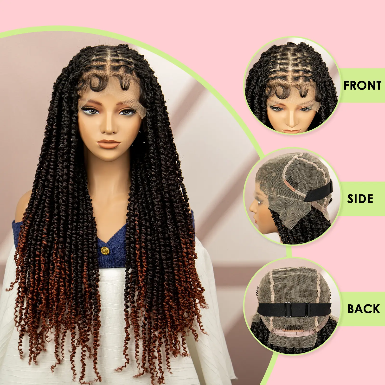 Twist Braided Wigs for Women Synthetic Wig Full Lace Box Braids Wig with Baby Hair Ombre Color Ginger Dreadlock Braiding Hair