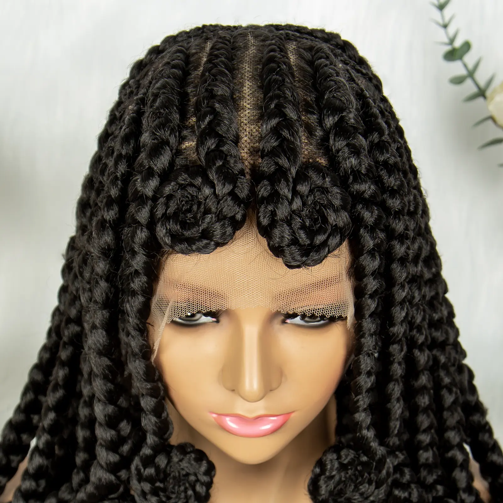 Handmade Bantu Braided Wigs Synthetic Full Lace Braided Lace Wig with Baby Hair Knotless Braids Wig Lace Frontal Braids Wigs