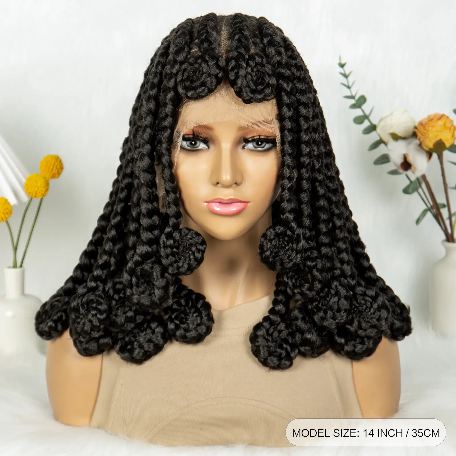 Handmade Bantu Braided Wigs Synthetic Full Lace Braided Lace Wig with Baby Hair Knotless Braids Wig Lace Frontal Braids Wigs