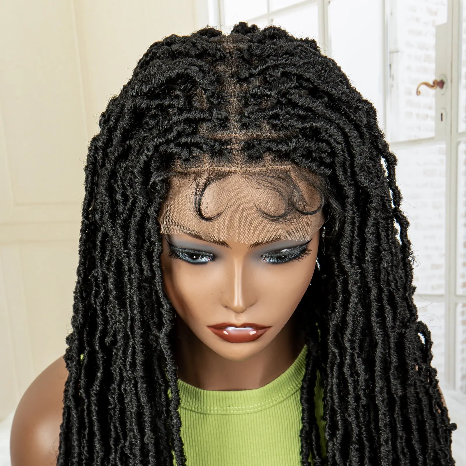 Super Long 36 Inches Synthetic Full Lace Dreadlock Box Braided Wigs for Afro Black Women Black Knotless Braiding Wigs