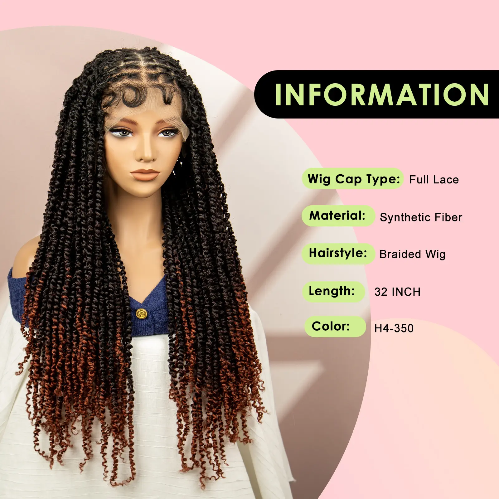 Twist Braided Wigs for Women Synthetic Wig Full Lace Box Braids Wig with Baby Hair Ombre Color Ginger Dreadlock Braiding Hair