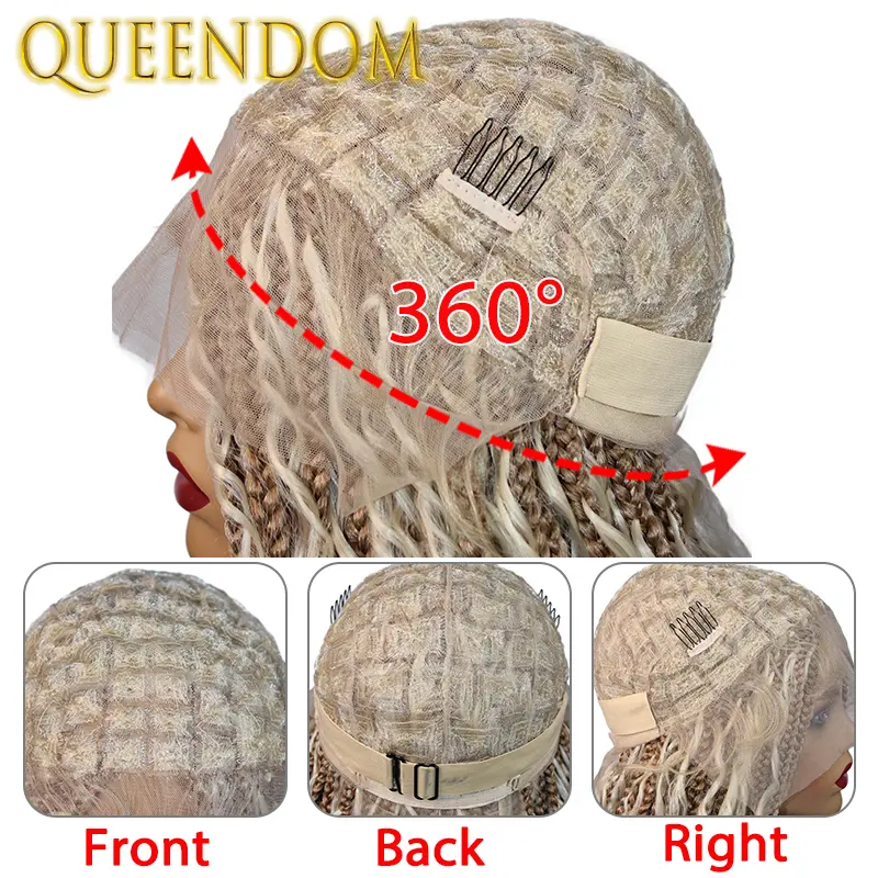 Synthetic Full Lace Bohemian Braid Wig 32 Inch Box Braids Goddess Wig With Curly Hair Ombre Blonde Gradation Cornrow Braided Wig