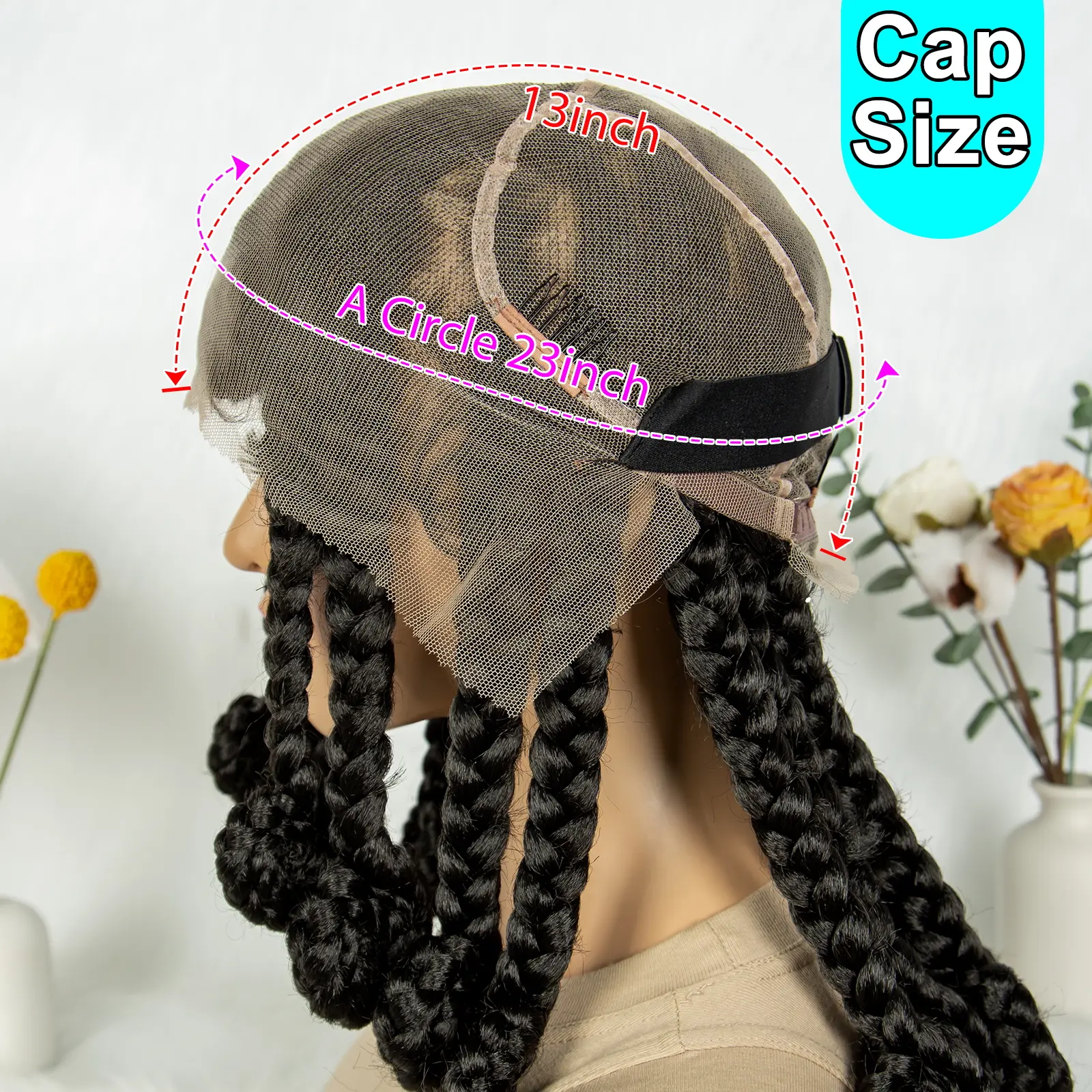Handmade Bantu Braided Wigs Synthetic Full Lace Braided Lace Wig with Baby Hair Knotless Braids Wig Lace Frontal Braids Wigs