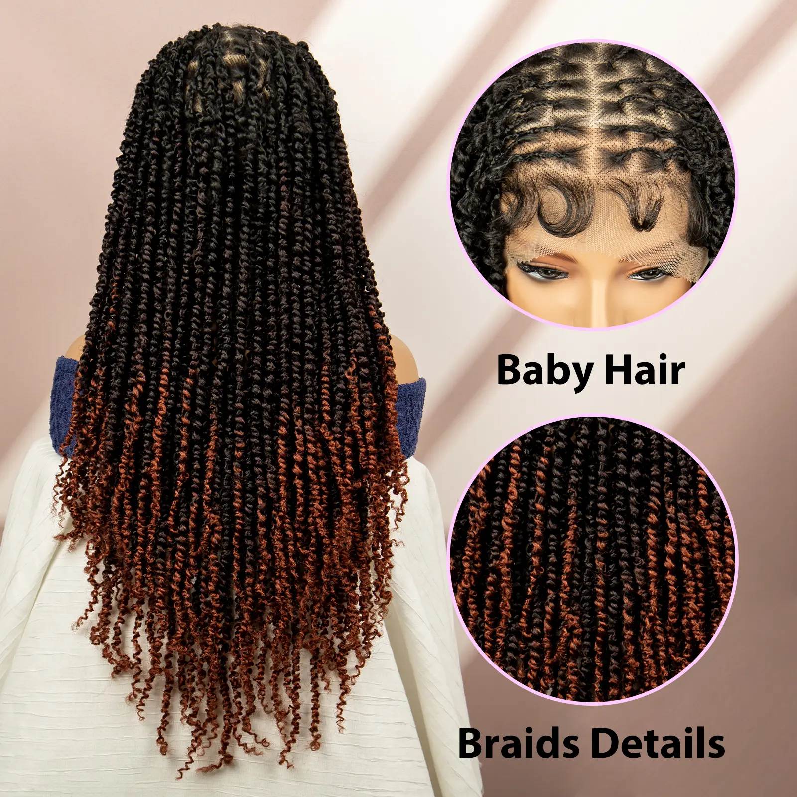 Twist Braided Wigs for Women Synthetic Wig Full Lace Box Braids Wig with Baby Hair Ombre Color Ginger Dreadlock Braiding Hair