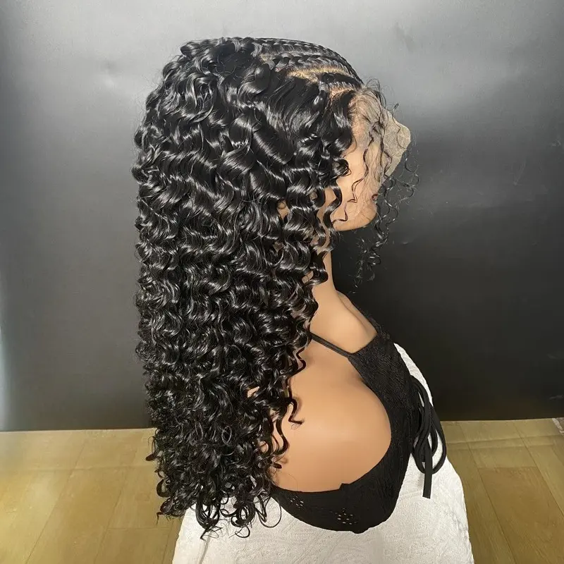 13x6 Lace Braided Synthetic Wig Deep Wave Transparent Lace Frontal With Baby Hair Kinky Curly For Black Women High Quality Wig