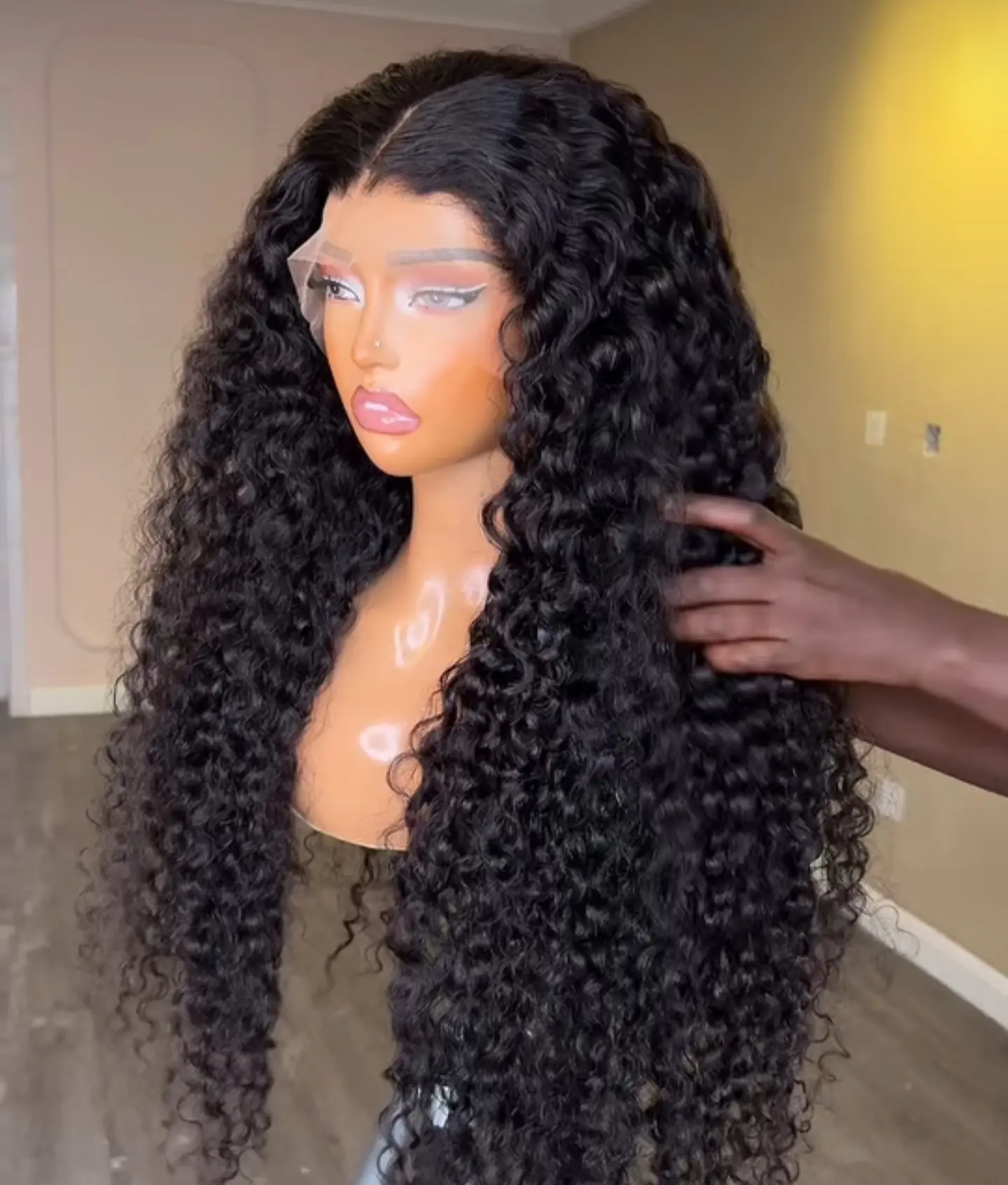 Kinky Curly 13X4 Lace Frontal Wig Black Color Synthetic Wigs For Black Women Preplucked With Baby Hair Bleach Knots Glueless