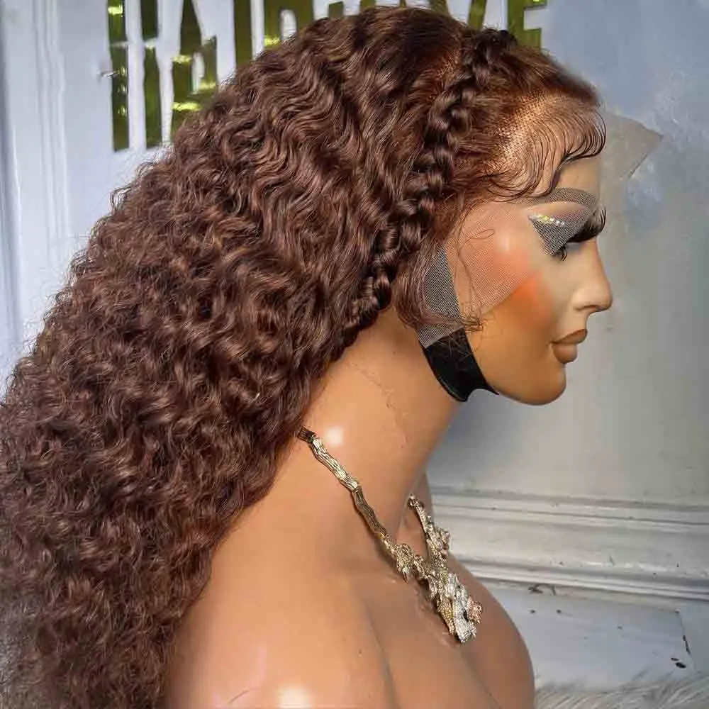 Brown Color Soft 26“Long Kinky Curly 180Density Lace Front Wig For Black Women Babyhair Synthetic Heat Resistant Glueless Daily