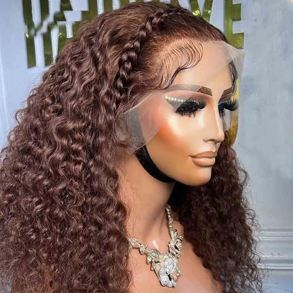 Brown Color Soft 26“Long Kinky Curly 180Density Lace Front Wig For Black Women Babyhair Synthetic Heat Resistant Glueless Daily