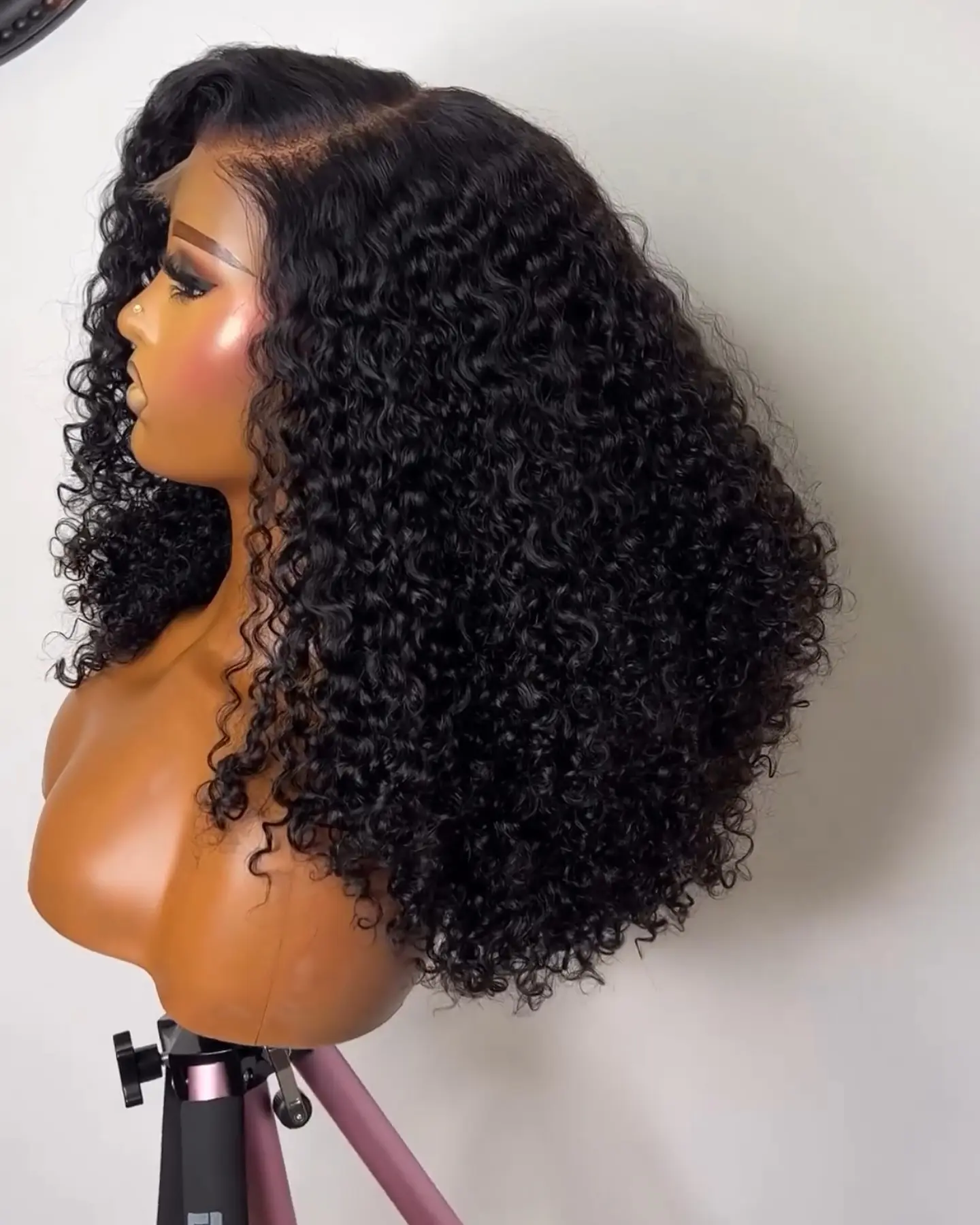 Short Bob Blunt Cut Jerry Curly Ponytails Black Color 13X4 HD Lace Frontal Synthetic Wigs Glueless Wig Preplucked With Baby Hair