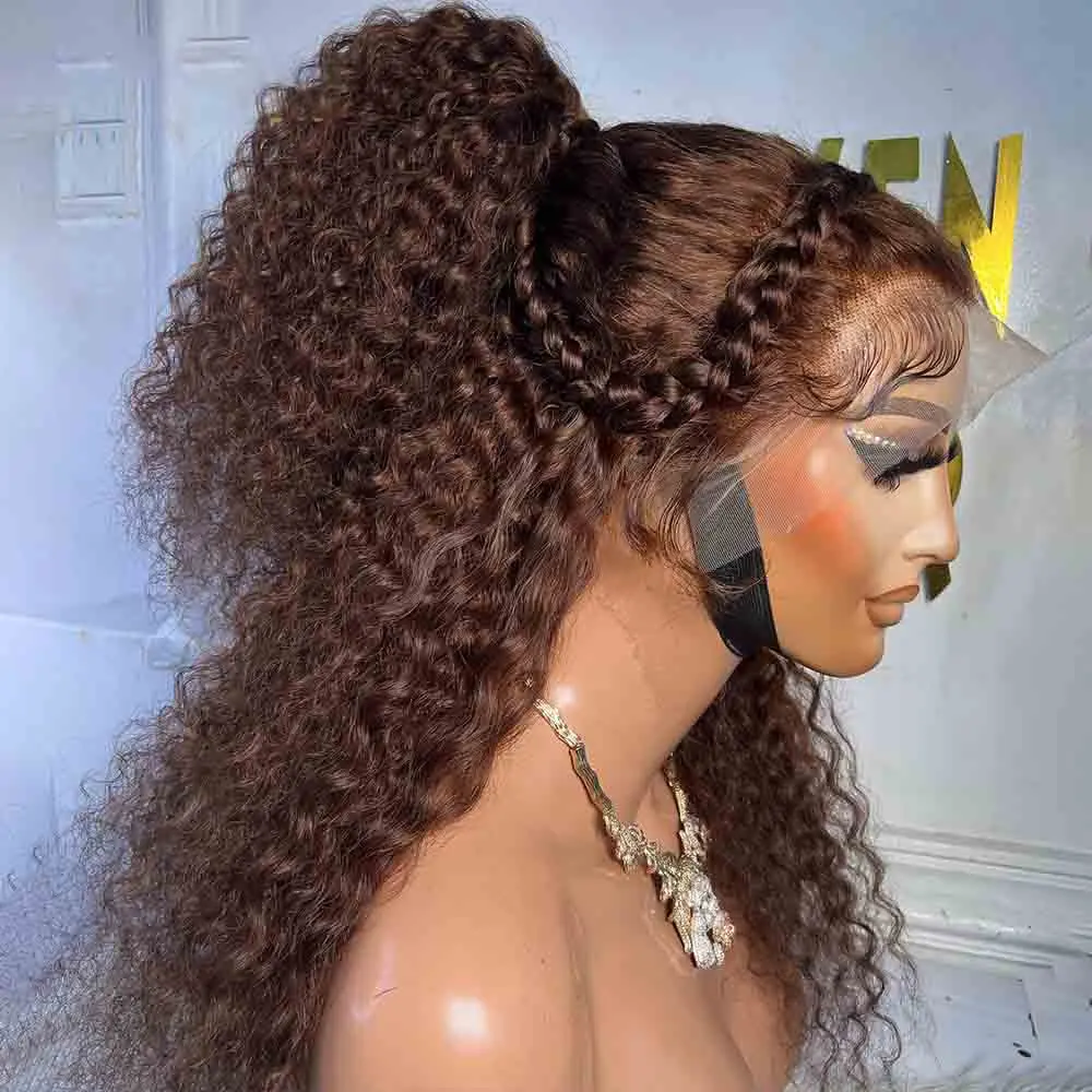 Brown Color Soft 26“Long Kinky Curly 180Density Lace Front Wig For Black Women Babyhair Synthetic Heat Resistant Glueless Daily