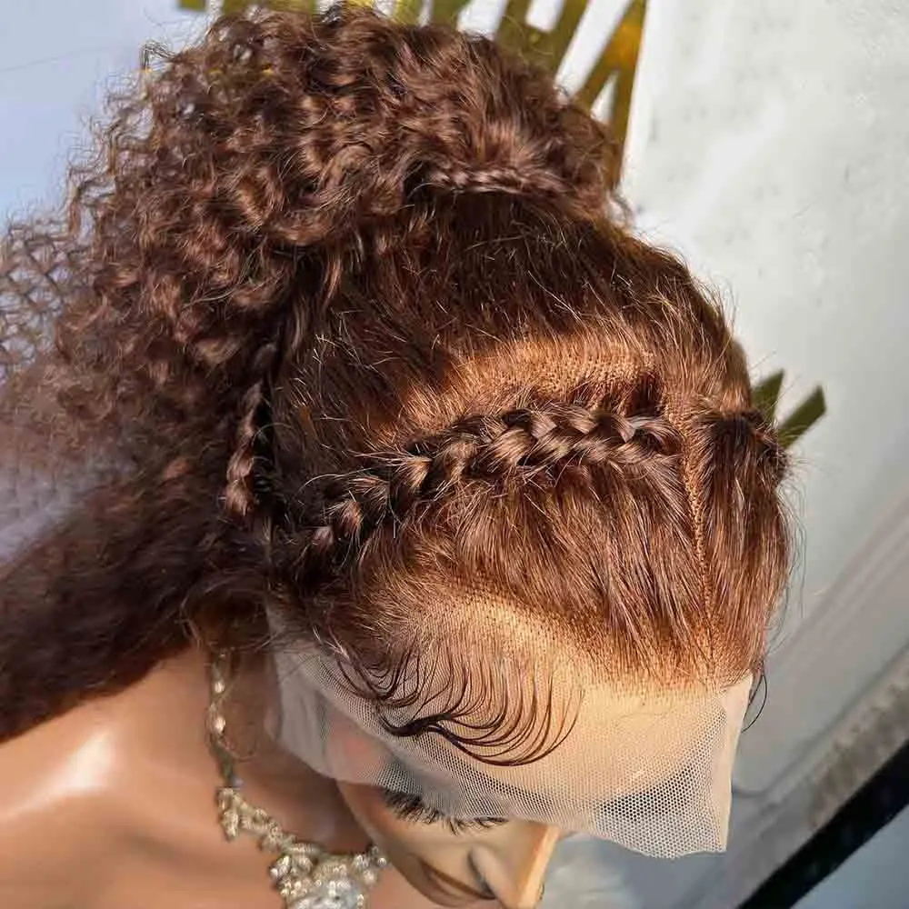 Brown Color Soft 26“Long Kinky Curly 180Density Lace Front Wig For Black Women Babyhair Synthetic Heat Resistant Glueless Daily