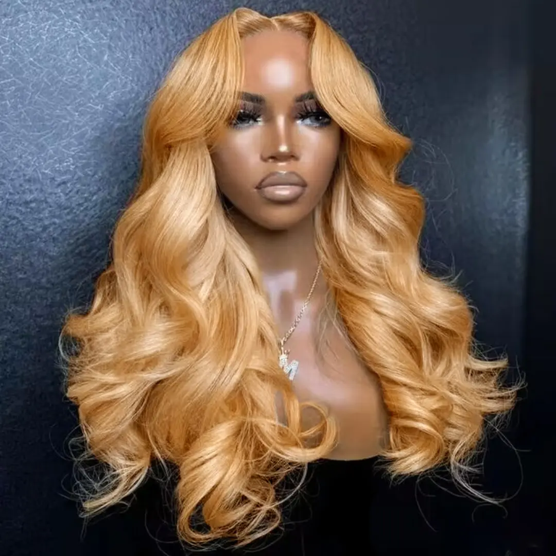 13X6 Honey Blonde Synthetic Lace Front Wig Pre Plucked With Baby Hair Long Body Wave Blonde Lace Front Wigs 180% Density Hair