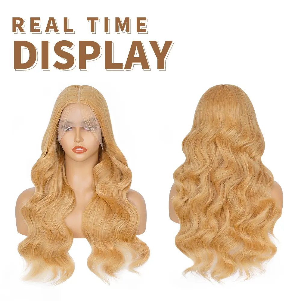 13X6 Honey Blonde Synthetic Lace Front Wig Pre Plucked With Baby Hair Long Body Wave Blonde Lace Front Wigs 180% Density Hair