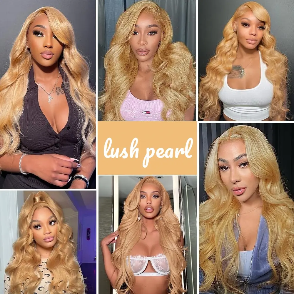 13X6 Honey Blonde Synthetic Lace Front Wig Pre Plucked With Baby Hair Long Body Wave Blonde Lace Front Wigs 180% Density Hair