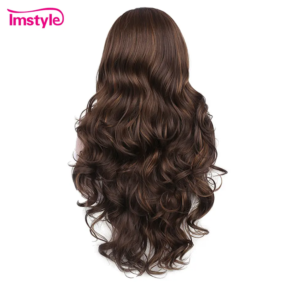 Imstyle Brown Wig Synthetic Lace Front Wigs For Women Long Wavy Wig Mixed Color Heat Resistant Fiber Natural Hairline Wig