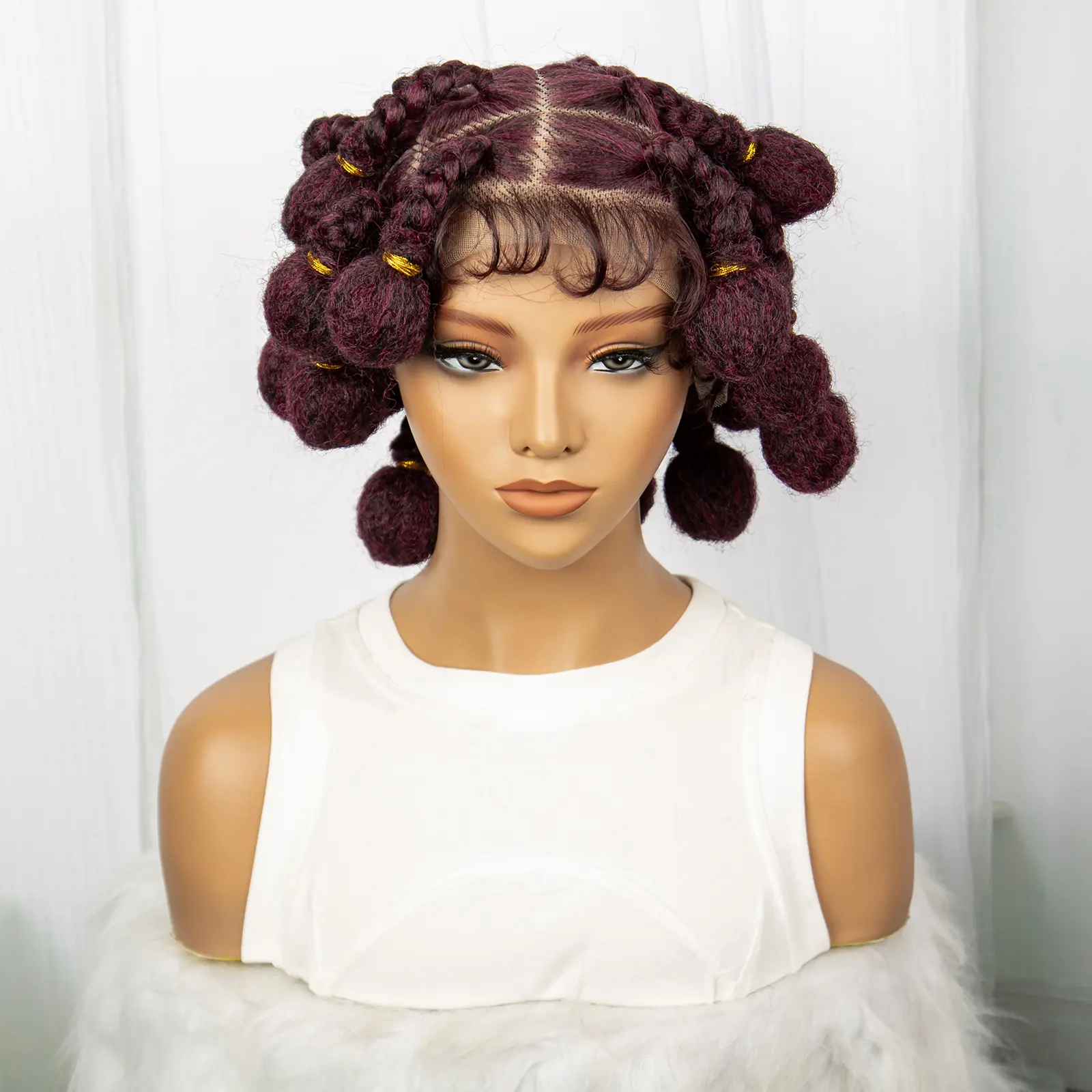 Burgundy 99J# Handmade Bantu Braided Wigs Synthetic Full Lace Braided Lace Wigs for Women Lace Front Braids Wigs with Baby Hair
