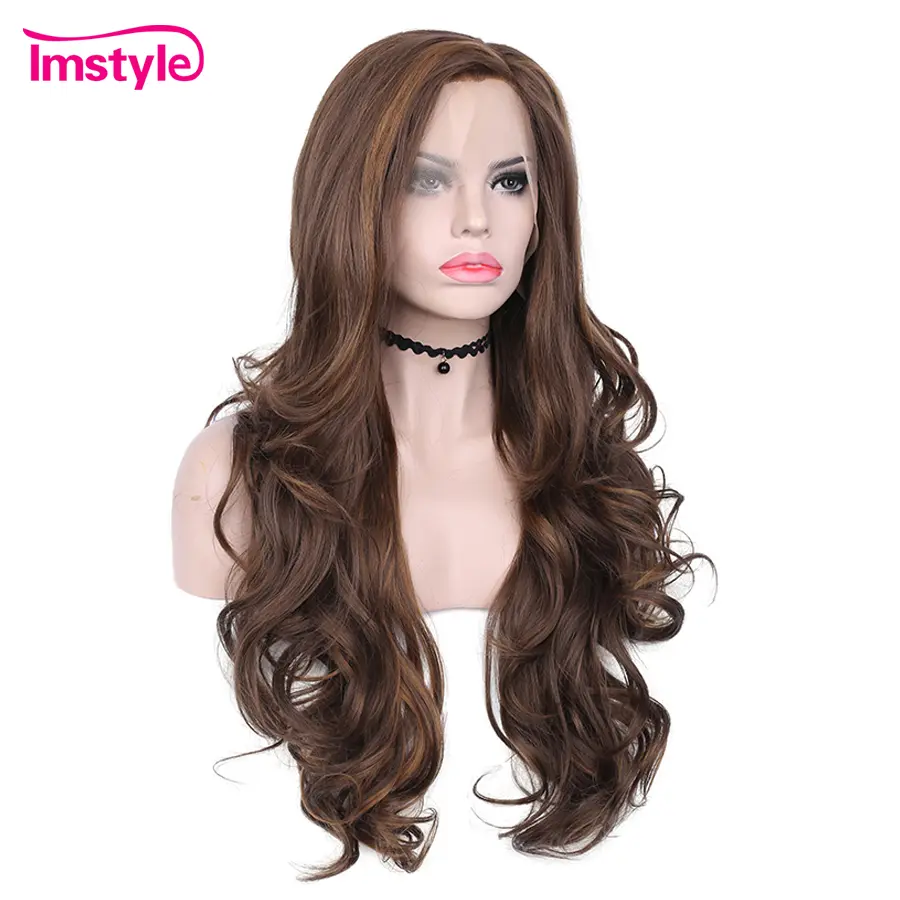 Imstyle Brown Wig Synthetic Lace Front Wigs For Women Long Wavy Wig Mixed Color Heat Resistant Fiber Natural Hairline Wig