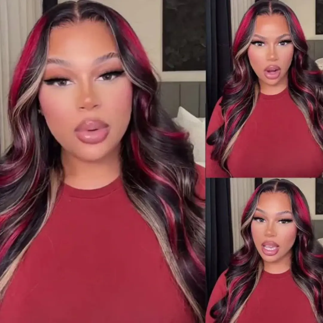 13X6 Lace Front Wig Highlight Black with Red Blonde Wig Synthetic 13x4 Lace Front Wigs Pre Plucked With Hairline Women's Wig
