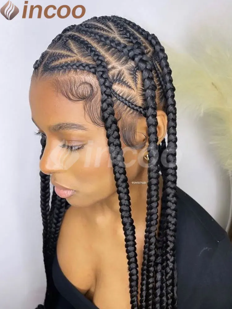 36'' Jumbo Braided Wigs Synthetic Full Lace Front Wigs Knotless Cornrow Braids Wig Lace Front Wig Black Women Heart Braids Wig