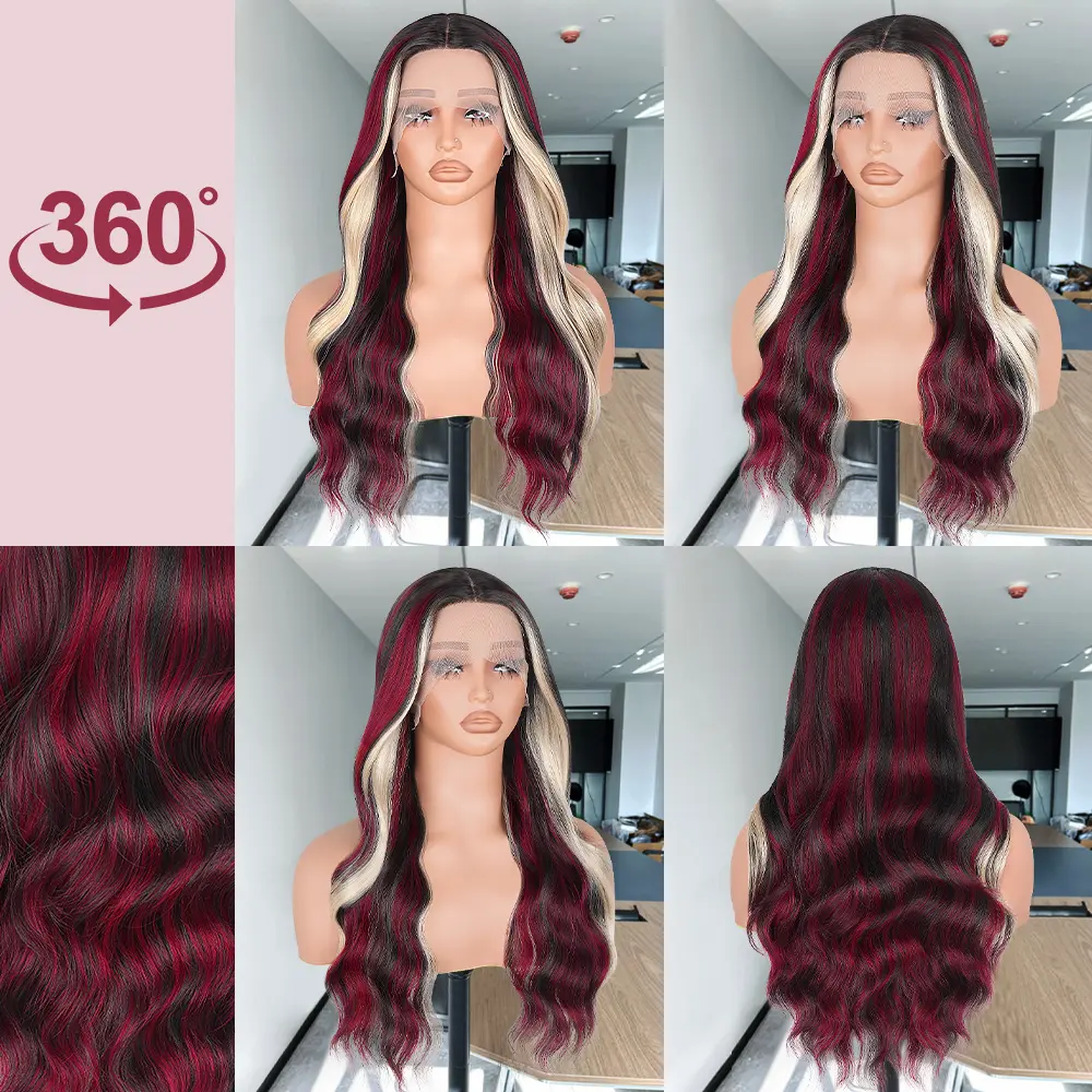 13X6 Lace Front Wig Highlight Black with Red Blonde Wig Synthetic 13x4 Lace Front Wigs Pre Plucked With Hairline Women's Wig