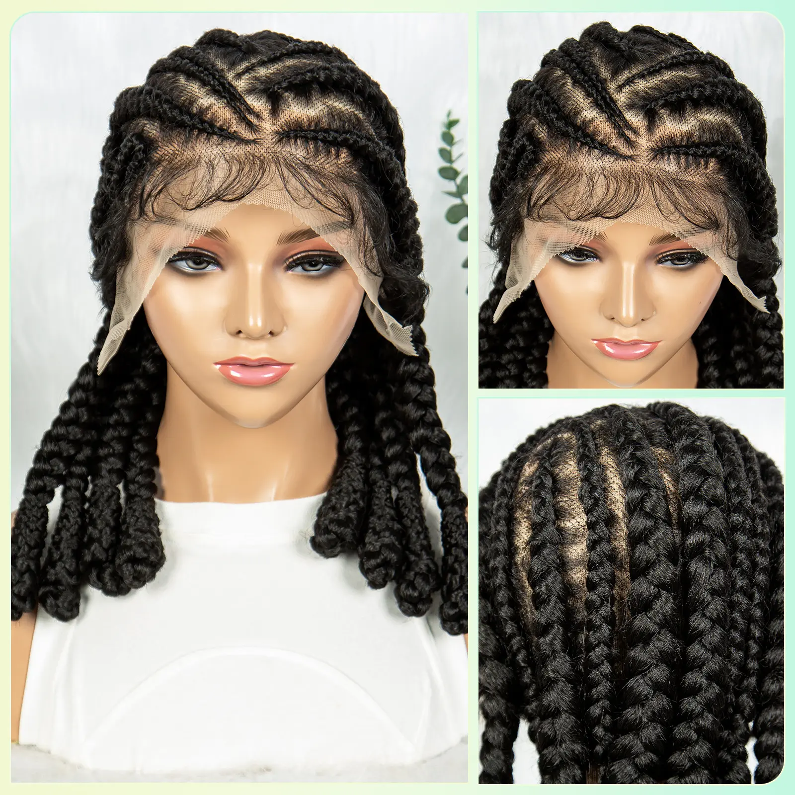 16inch Cornrow Braided Wig Knotless Lace Frontal Braids Wig Synthetic Full Lace Braided Wigs with Baby Hair for Black Women
