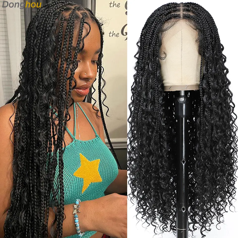 Ombre Boho Knotless Braided Wigs for Black Women 1B T30 Colors Bohemian Box Braids Wigs Perruques Tresses Africaines Naturelles