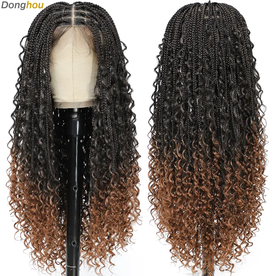 Ombre Boho Knotless Braided Wigs for Black Women 1B T30 Colors Bohemian Box Braids Wigs Perruques Tresses Africaines Naturelles