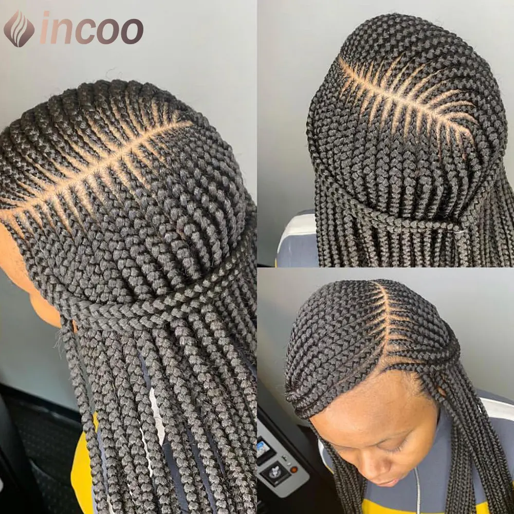 36" Side Part Corncow Braided Wigs Synthetic Full Lace Wigs For Black Women Knotless Box Braiding Hair Wig