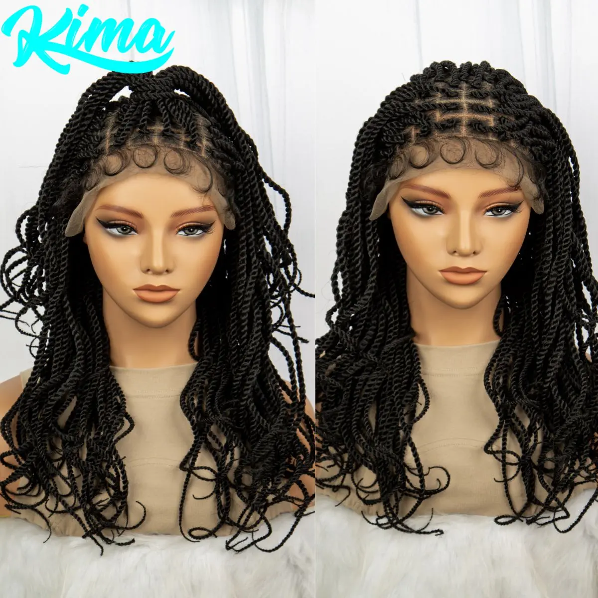 Knotless Box Braided Wigs 20inch Synthetic Twisted Braided Lace Wig for Black Women Lightweight Twist Braids Wig with Baby Hair