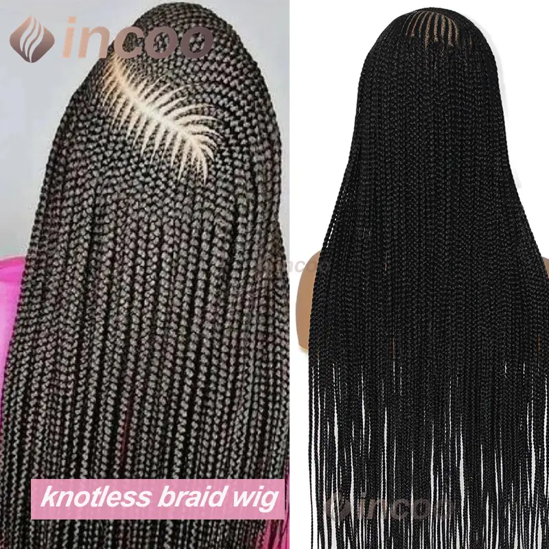 36" Side Part Corncow Braided Wigs Synthetic Full Lace Wigs For Black Women Knotless Box Braiding Hair Wig
