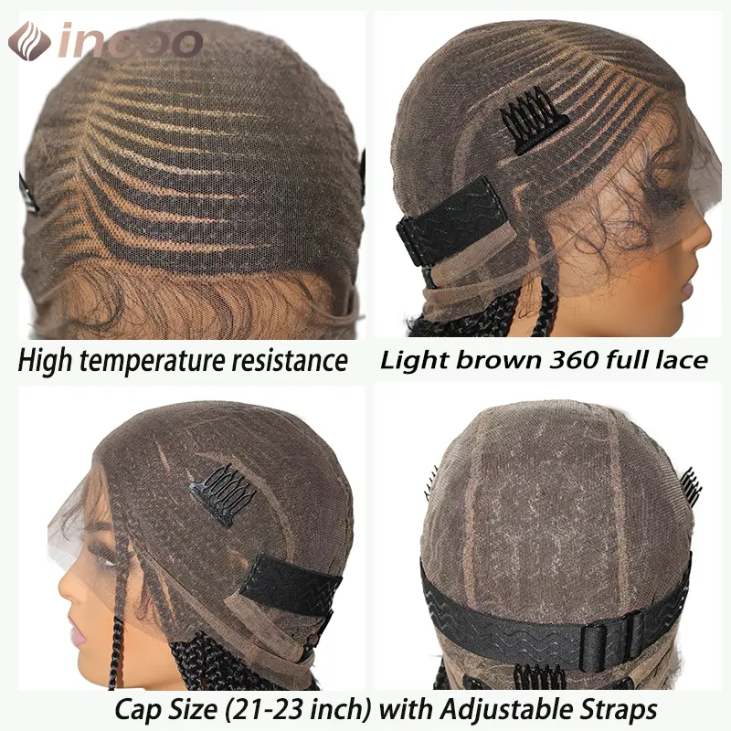 36" Side Part Corncow Braided Wigs Synthetic Full Lace Wigs For Black Women Knotless Box Braiding Hair Wig
