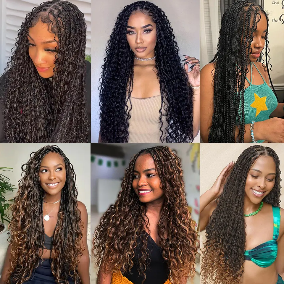 Ombre Boho Knotless Braided Wigs for Black Women 1B T30 Colors Bohemian Box Braids Wigs Perruques Tresses Africaines Naturelles