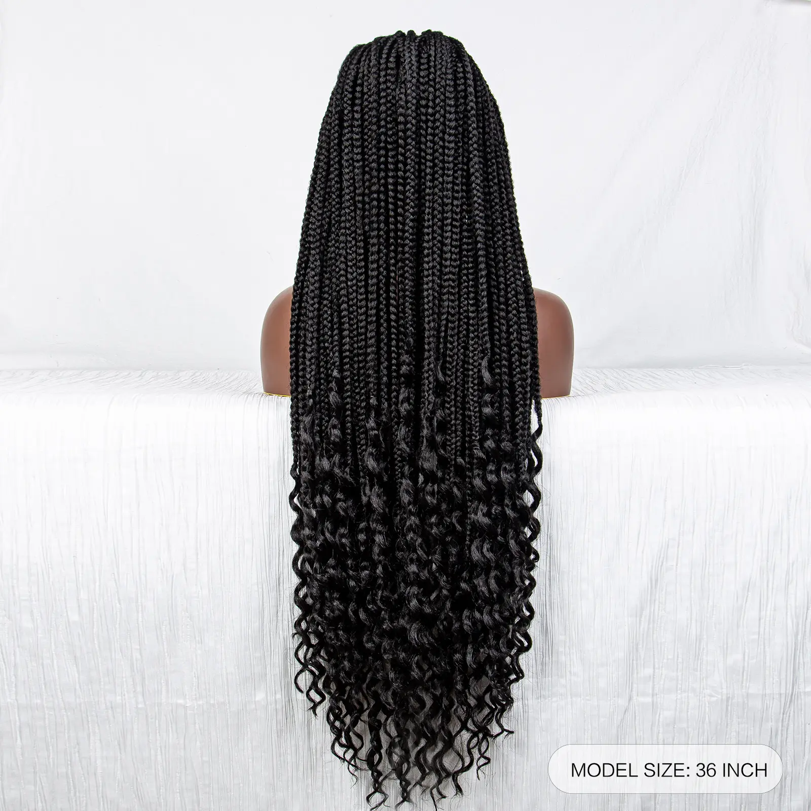 Full Lace Synthetic Box Braided Wig With Curly Ends 36 Inches Long Box Braiding Wig Straight Cornrow Braids Curly Ends Wig