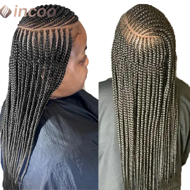 36" Side Part Corncow Braided Wigs Synthetic Full Lace Wigs For Black Women Knotless Box Braiding Hair Wig