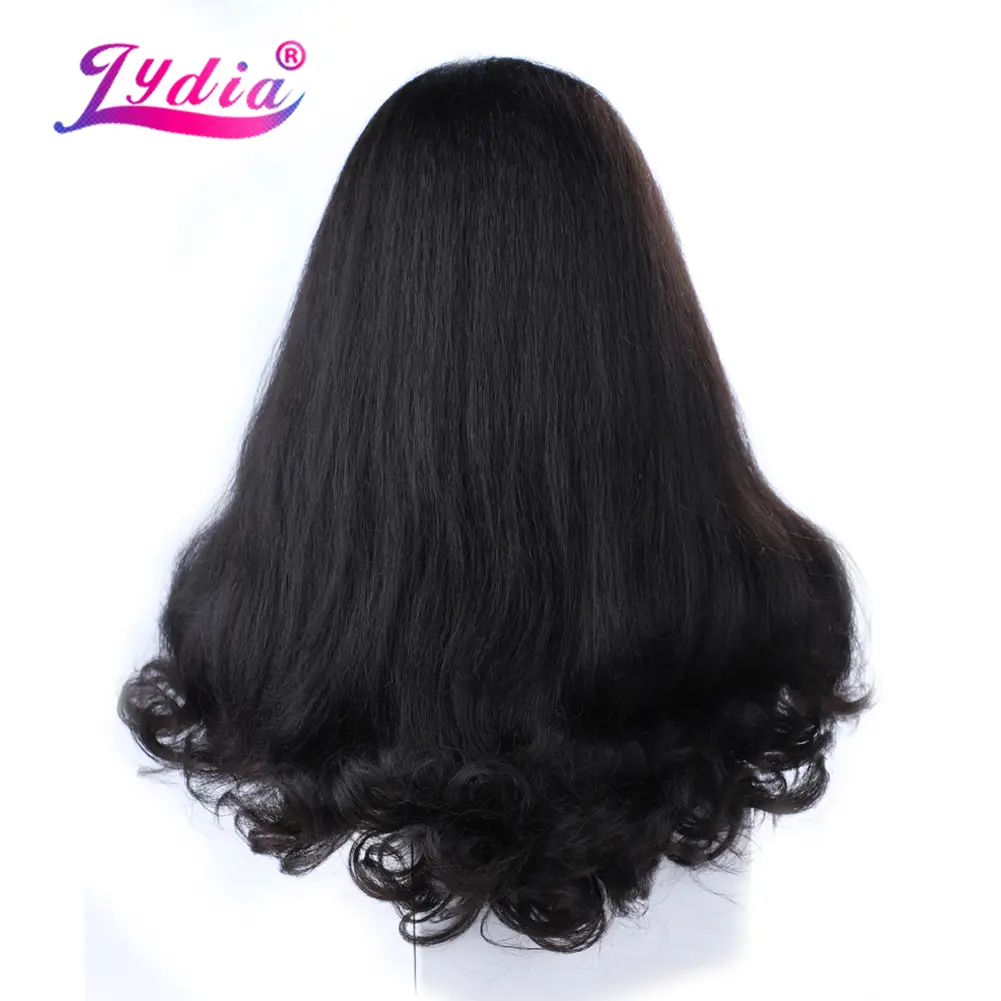 Lydia Long Tail Warping Kinky Straight Synthetic Lace-Headline Wigs Black Daily&Party Wig 20 Inch Heat Resistant