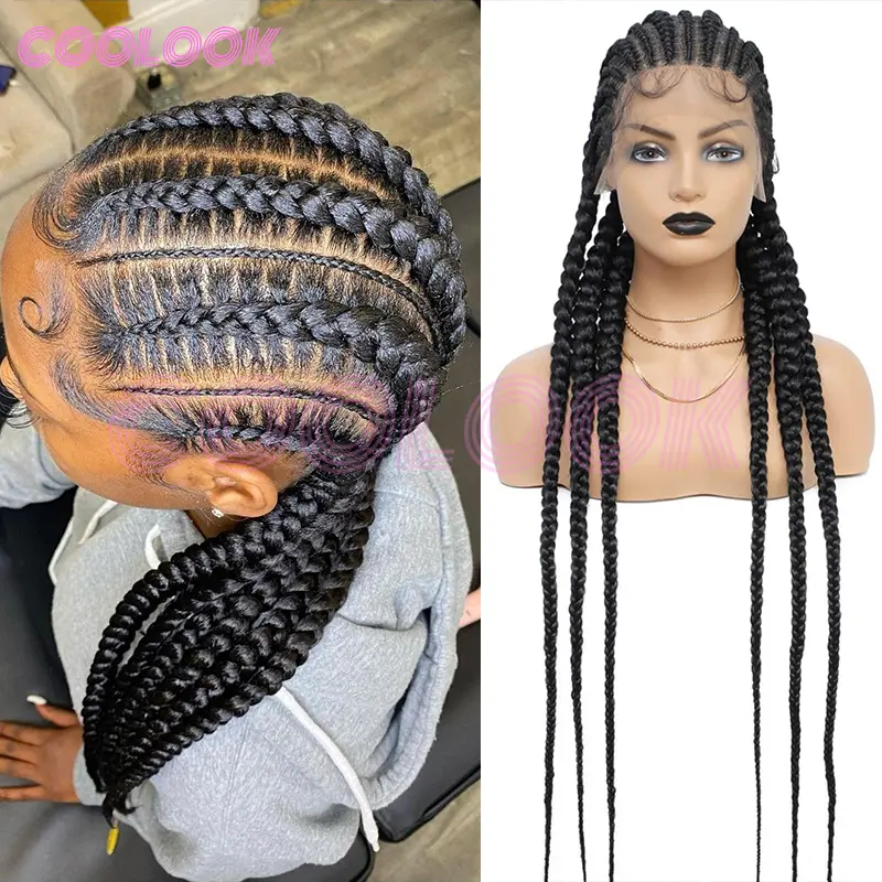 360 Full Lace Cornrow Braided Wigs For Black Women Synthetic Knotless 20" Glueless Braided Wig With Baby Hair Goddess Braids Wig