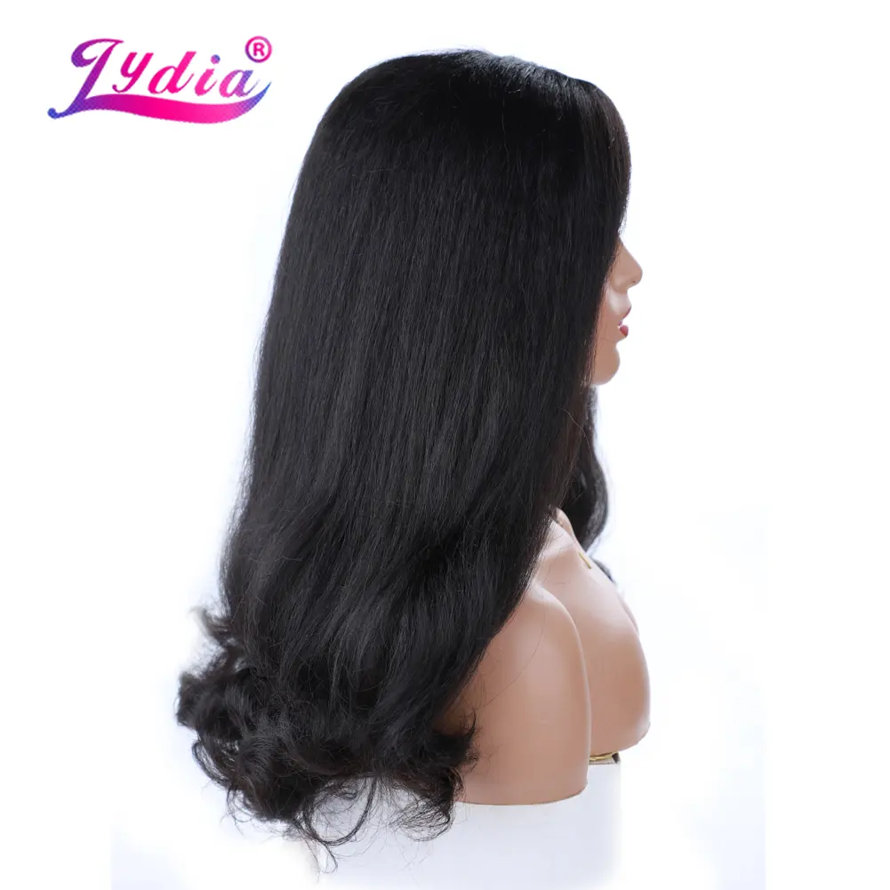Lydia Long Tail Warping Kinky Straight Synthetic Lace-Headline Wigs Black Daily&Party Wig 20 Inch Heat Resistant