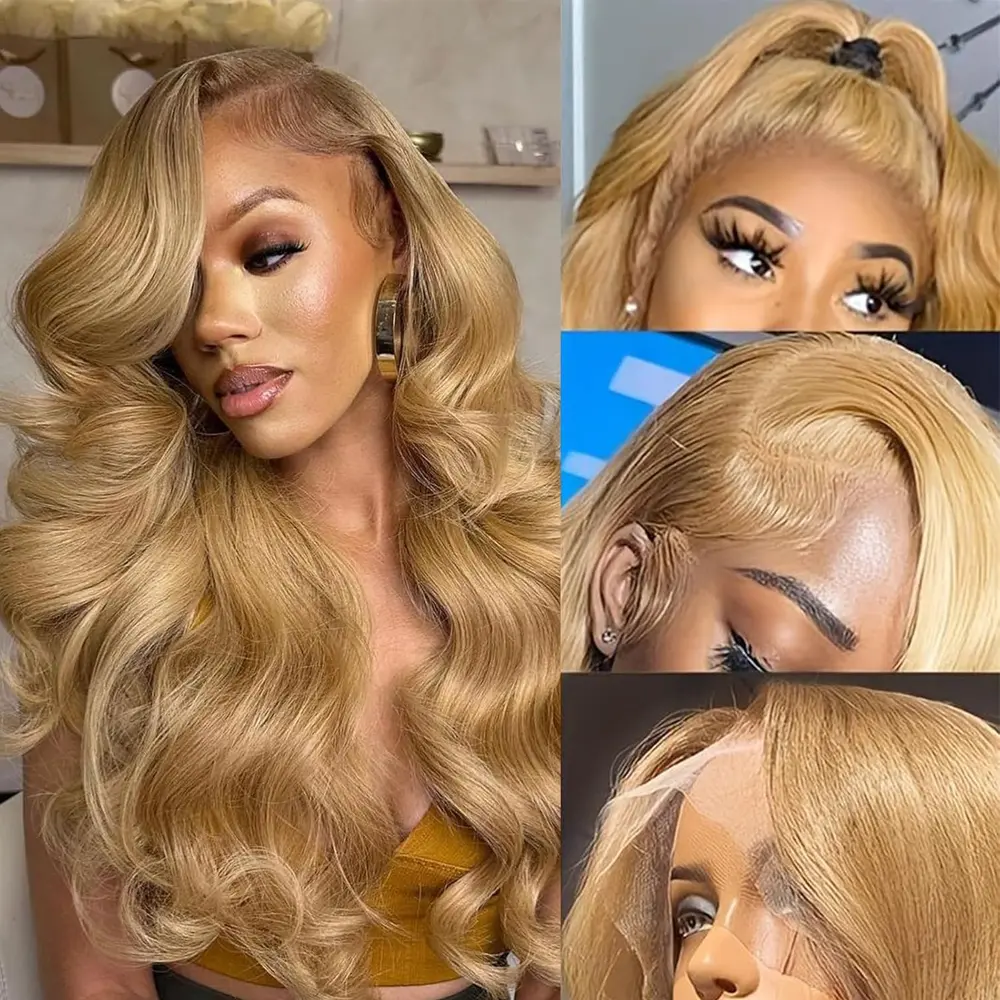 13X6 Honey Blonde Body Wave Lace Front Wig Pre Plucked Natural Hairline Synthetic Light Blonde Lace Front Wigs Glueless