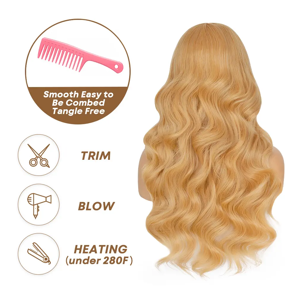13X6 Honey Blonde Body Wave Lace Front Wig Pre Plucked Natural Hairline Synthetic Light Blonde Lace Front Wigs Glueless