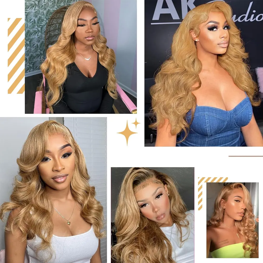 13X6 Honey Blonde Body Wave Lace Front Wig Pre Plucked Natural Hairline Synthetic Light Blonde Lace Front Wigs Glueless
