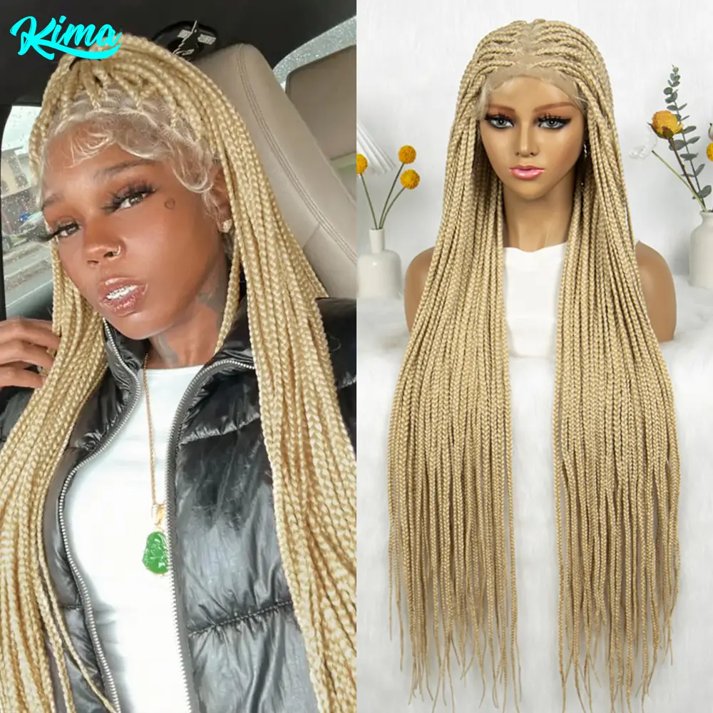 Synthetic Transparent HD Full Lace Braided Wigs For Black Women Crochet Braid Braiding Hair Knotless Box Cornrow Braids Wigs