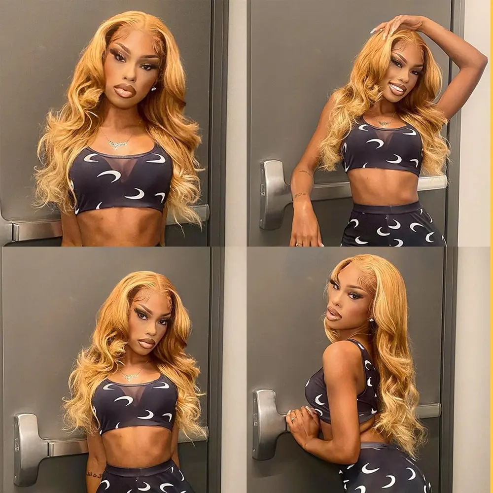 13X6 Honey Blonde Body Wave Lace Front Wig Pre Plucked Natural Hairline Synthetic Light Blonde Lace Front Wigs Glueless